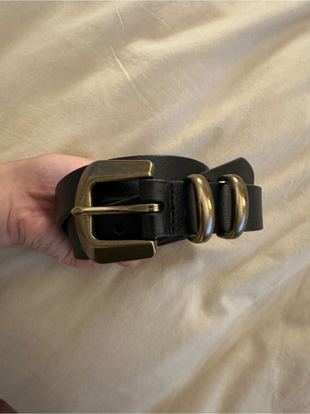 Classic Black Leather Belt with Antique Gold Buckle Banana Republic